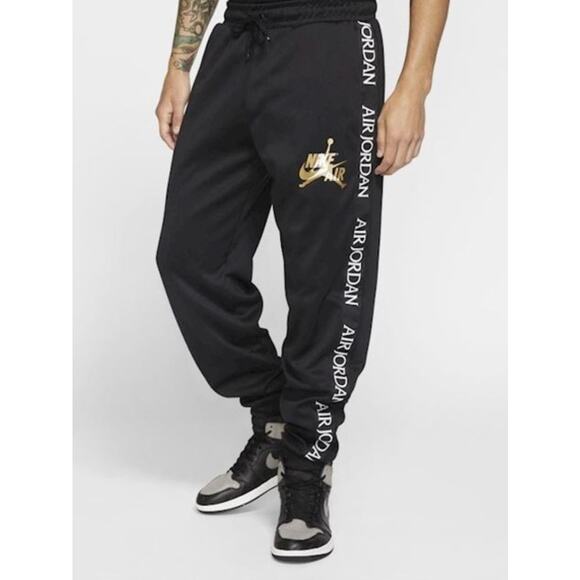 NIKE AIR JORDAN Jumpman Classics Tricot Warm-Up Pants Sid Stripe Black Mens Sz S - Picture 1 of 10